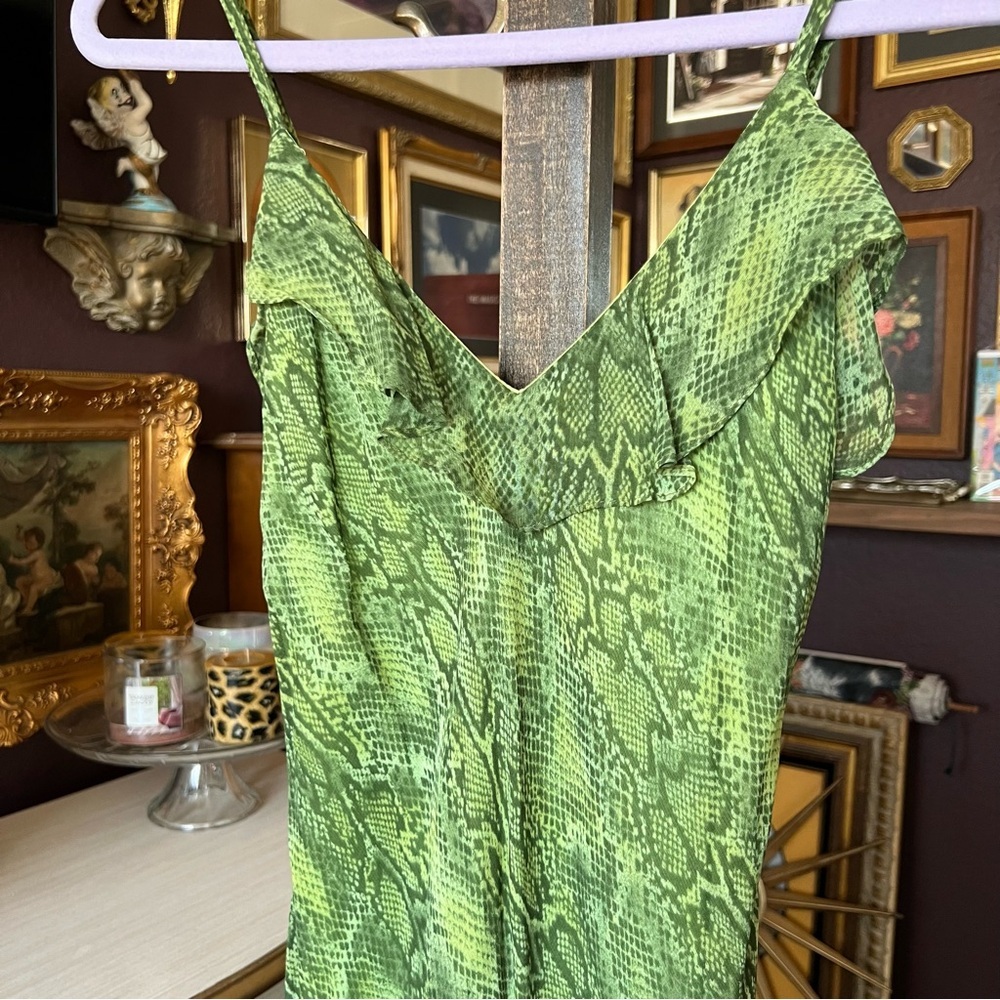 Y2K Vintage Betsey Johnson New York Snake Print Neon Green Dress Small Petite - Picture 2 of 14
